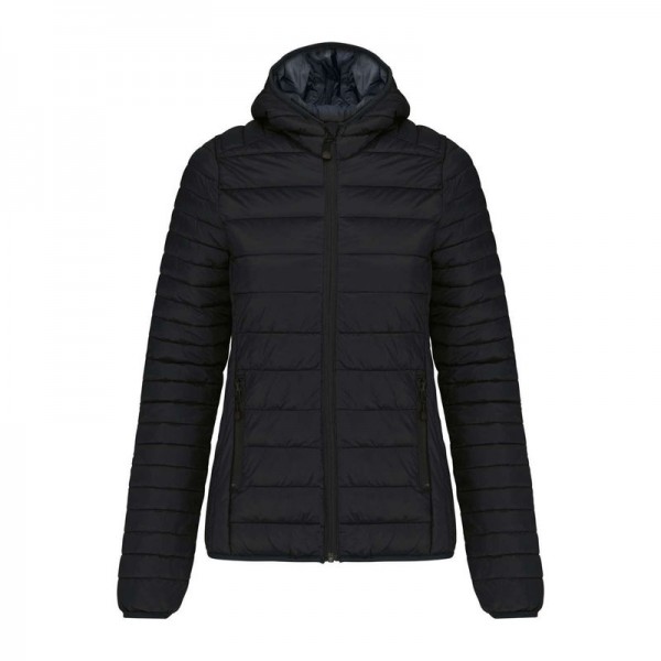 LADIES' LIGHTWEIGHT HOODED PADDED JACKET XS Black